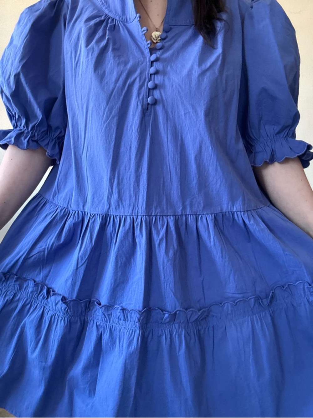 Pomander Place Azure Blue Ruffled Neck Mini Dress - Picture 4 of 10